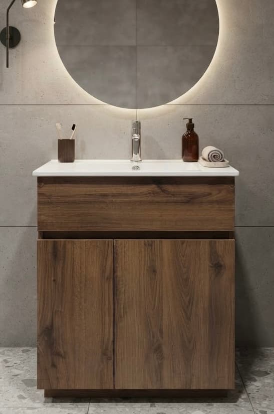 Combo de mueble de baño de Melamina 61x46cm con lavamanos y grifería económica de agua fría.