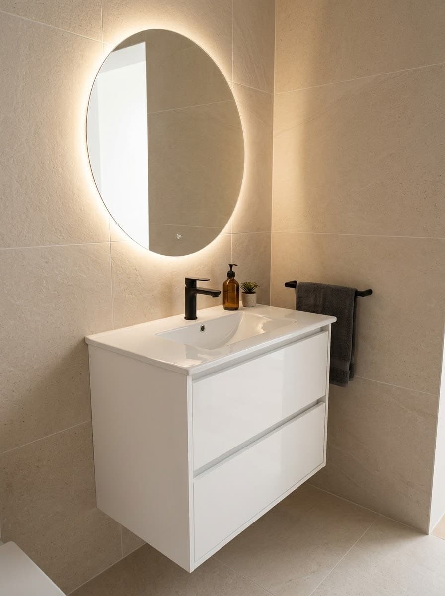 Mueblé de baño aéreo 61x46cm con lavamanos empotrado y llaves de agua fría 