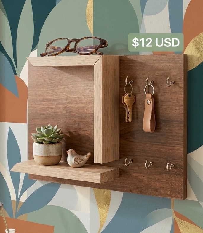 Repisa moderna para organizar llaves y elementos decorativos