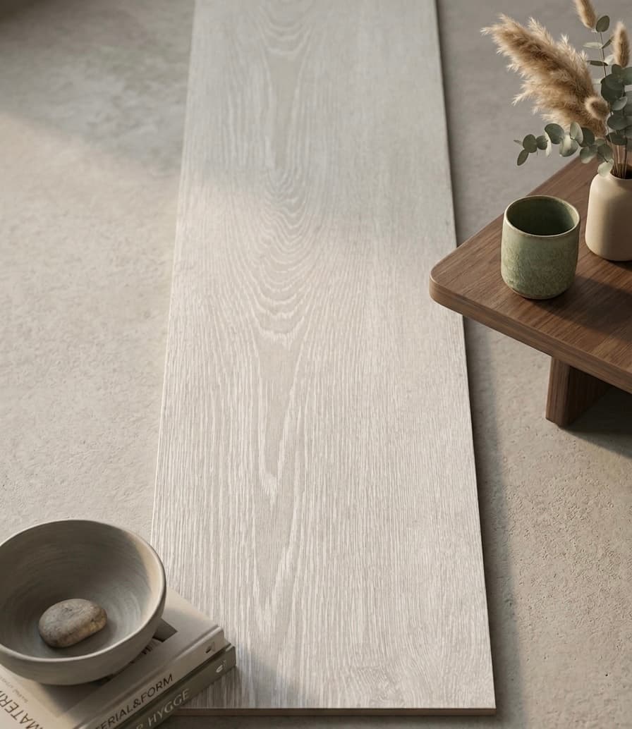 Porcelanato español de 26x160cm gris claro.